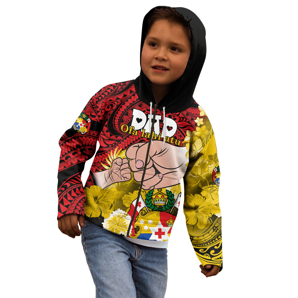 Personalised Dads Day Tonga Kid Hoodie Dad Ofa lahi atu - Polynesian Flowers Tribal LT9 - Polynesian Pride