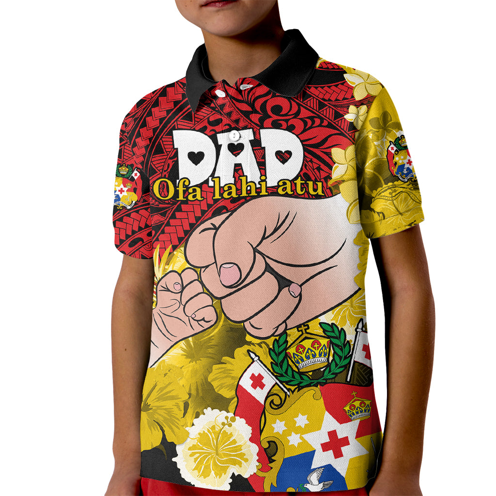 Personalised Dads Day Tonga Kid Polo Shirt Dad Ofa lahi atu - Polynesian Flowers Tribal LT9 Kid Red - Polynesian Pride