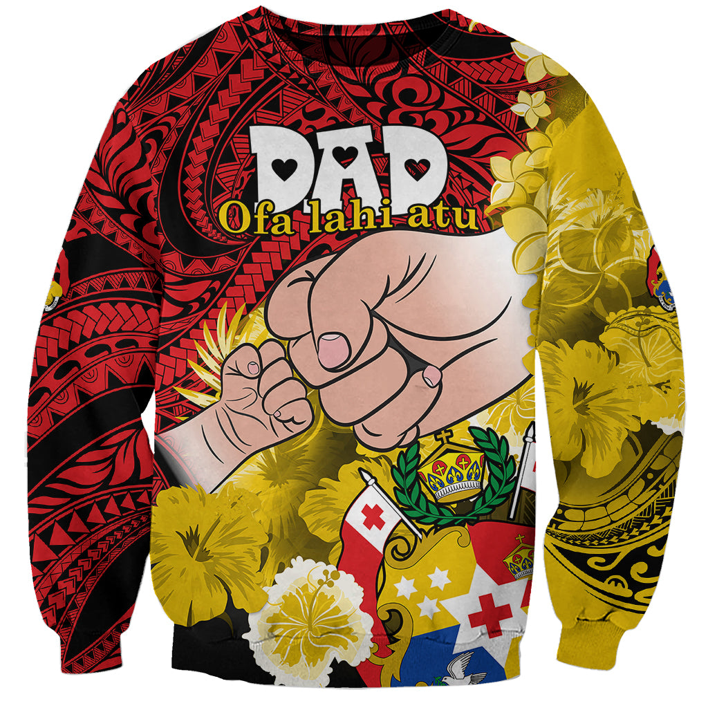 Personalised Fathers Day Polynesian Islands Tonga Sweatshirt Dad Ofa lahi atu - Polynesian Flowers Tribal LT9 Unisex Red - Polynesian Pride