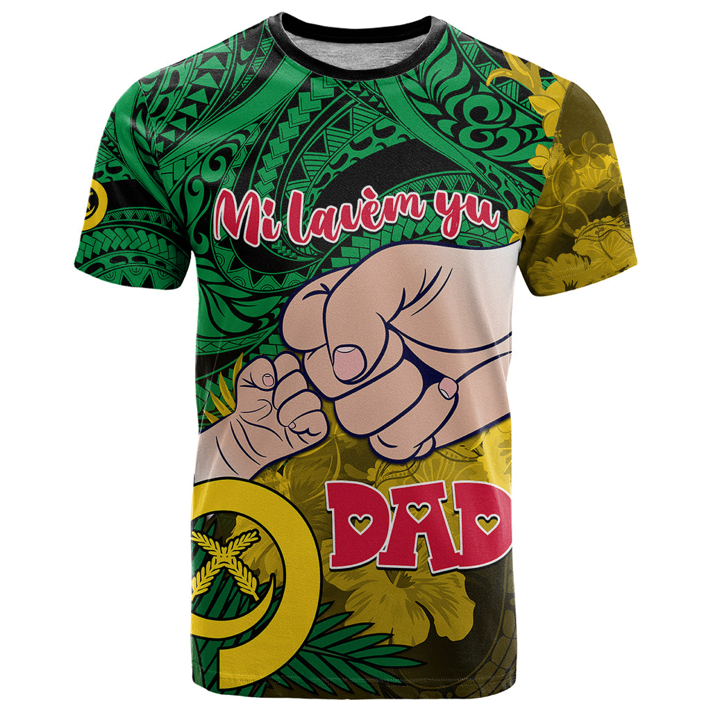 Dads Day Vanuatu T Shirt Dad Mi lavem yu Polynesian Flowers Tribal LT9 Green - Polynesian Pride