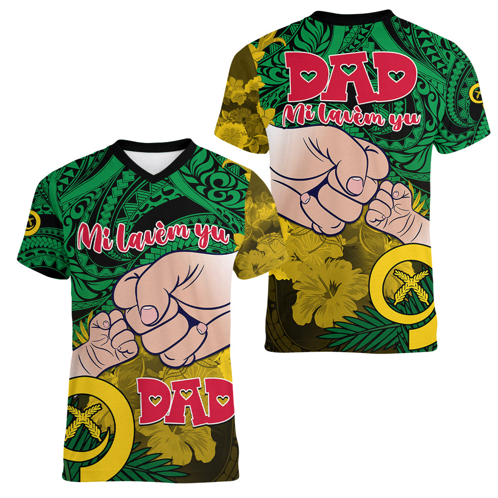 Dads Day Vanuatu Women V Neck T Shirt Dad Mi lavem yu - Polynesian Flowers Tribal LT9 - Polynesian Pride