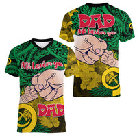 Dads Day Vanuatu Women V Neck T Shirt Dad Mi lavem yu - Polynesian Flowers Tribal LT9 - Polynesian Pride