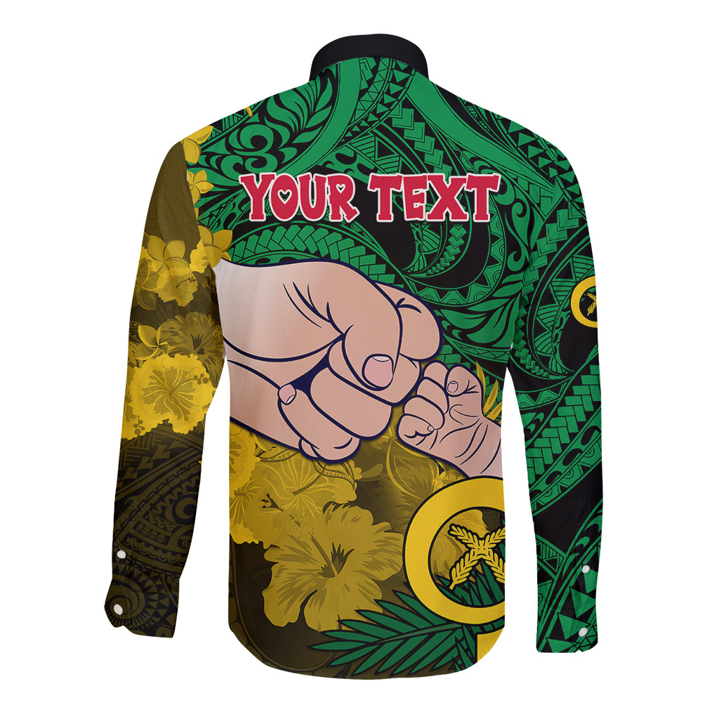 Personalised Dads Day Vanuatu Long Sleeve Button Shirt Dad Mi lavem yu - Polynesian Flowers Tribal LT9 - Polynesian Pride