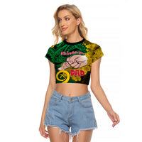 Personalised Dads Day Vanuatu Raglan Cropped T Shirt Dad Mi lavem yu - Polynesian Flowers Tribal LT9 Female Green - Polynesian Pride