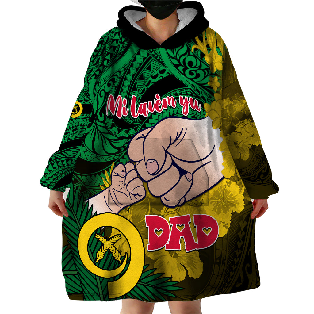 Personalised Dads Day Vanuatu Wearable Blanket Hoodie Dad Mi lavem yu - Polynesian Flowers Tribal LT9 - Polynesian Pride