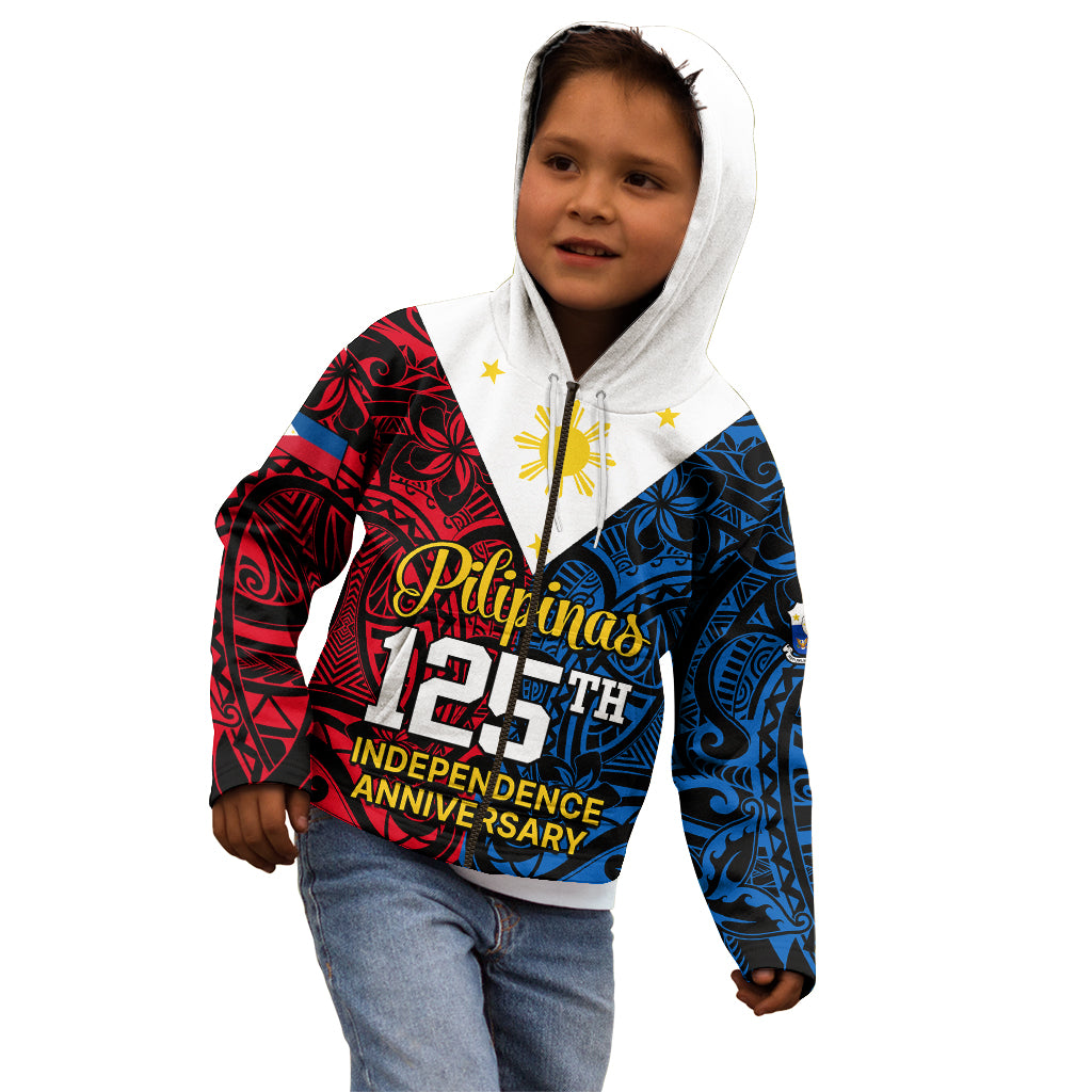 Polynesian Philippines Kid Hoodie Pilipinas Flag Style for 125th Independence Anniversary Black LT9 - Polynesian Pride