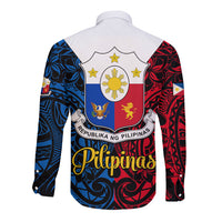 125th Independence Anniversary Philippines Long Sleeve Button Shirt Polynesian Pilipinas Flag Style - Black LT9 - Polynesian Pride