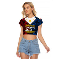 125th Independence Anniversary Philippines Raglan Cropped T Shirt Polynesian Pilipinas Flag Style - Black LT9 Female Black - Polynesian Pride
