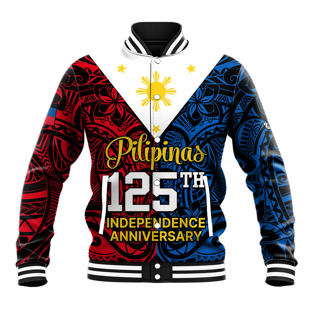 Personalised Polynesian Philippines Baseball Jacket Pilipinas Flag Style for 125th Independence Anniversary Black LT9 Unisex Black - Polynesian Pride