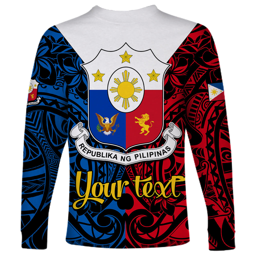 Personalised Polynesian Philippines Long Sleeve Shirt Pilipinas Flag Style for 125th Independence Anniversary Black LT9 - Polynesian Pride