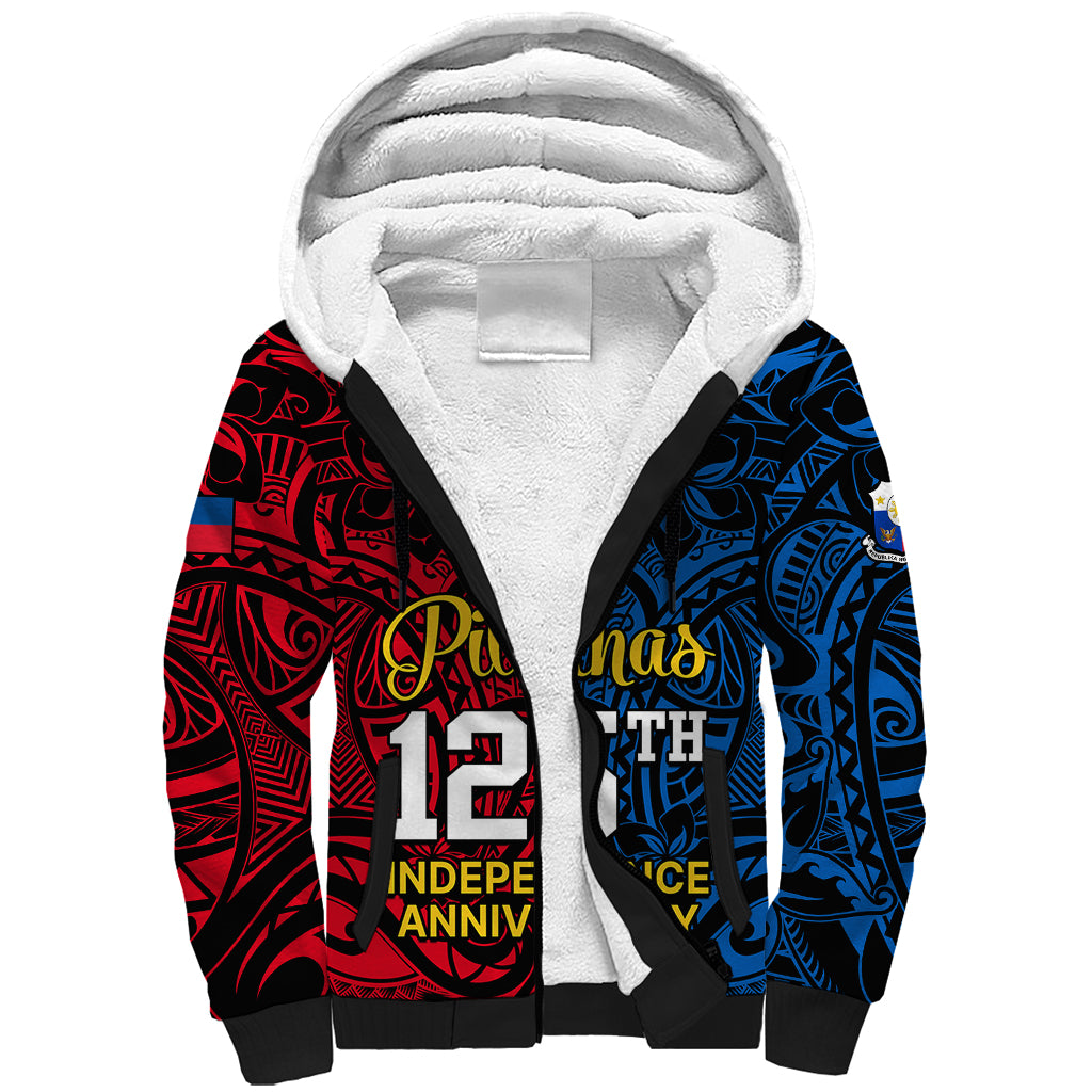 Personalised 125th Independence Anniversary Philippines Sherpa Hoodie Polynesian Pilipinas Flag Style - Black LT9 Unisex Black - Polynesian Pride