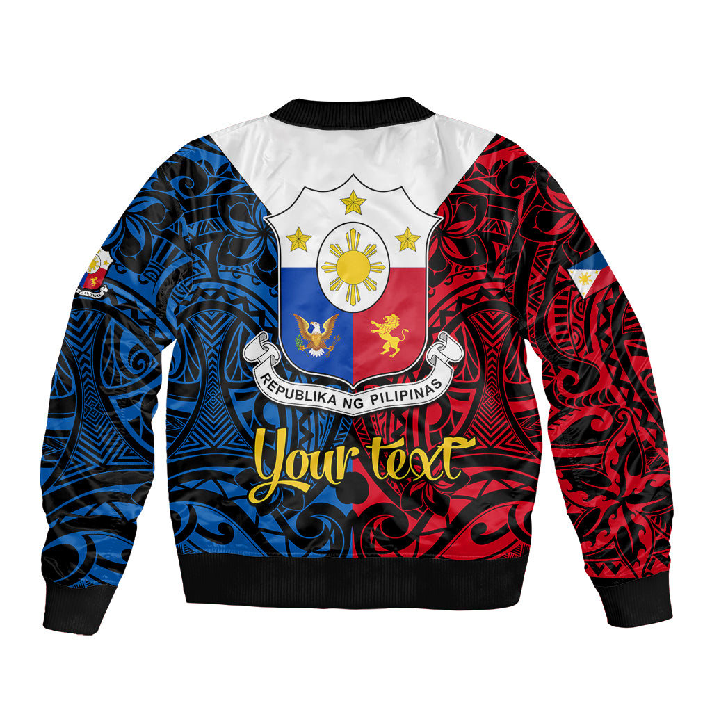 Personalised 125th Independence Anniversary Philippines Sleeve Zip Bomber Jacket Polynesian Pilipinas Flag Style - Black LT9 - Polynesian Pride