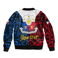 Personalised 125th Independence Anniversary Philippines Sleeve Zip Bomber Jacket Polynesian Pilipinas Flag Style - Black LT9 - Polynesian Pride