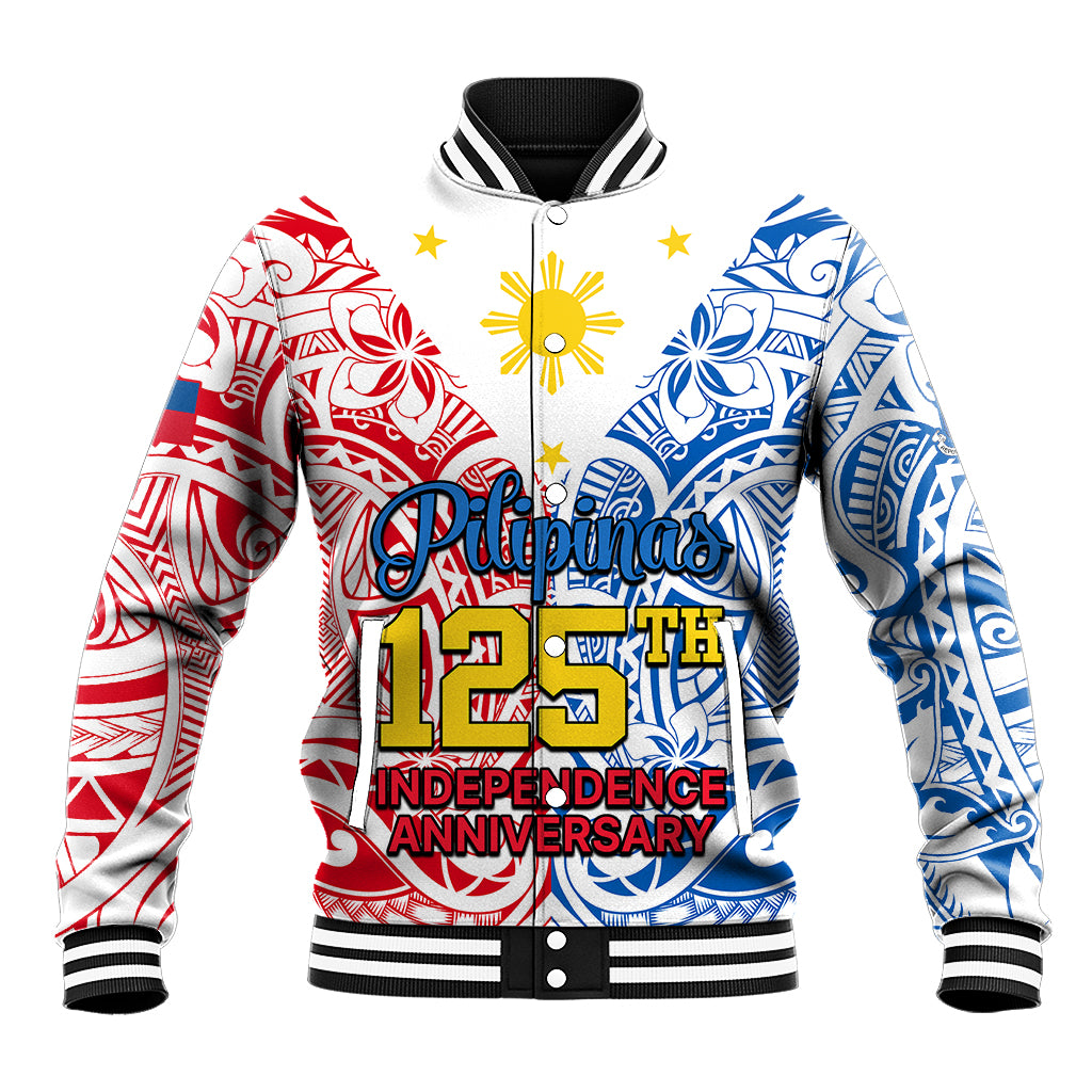 125th Independence Anniversary Philippines Baseball Jacket Polynesian Pilipinas Flag Style - White LT9 Unisex White - Polynesian Pride