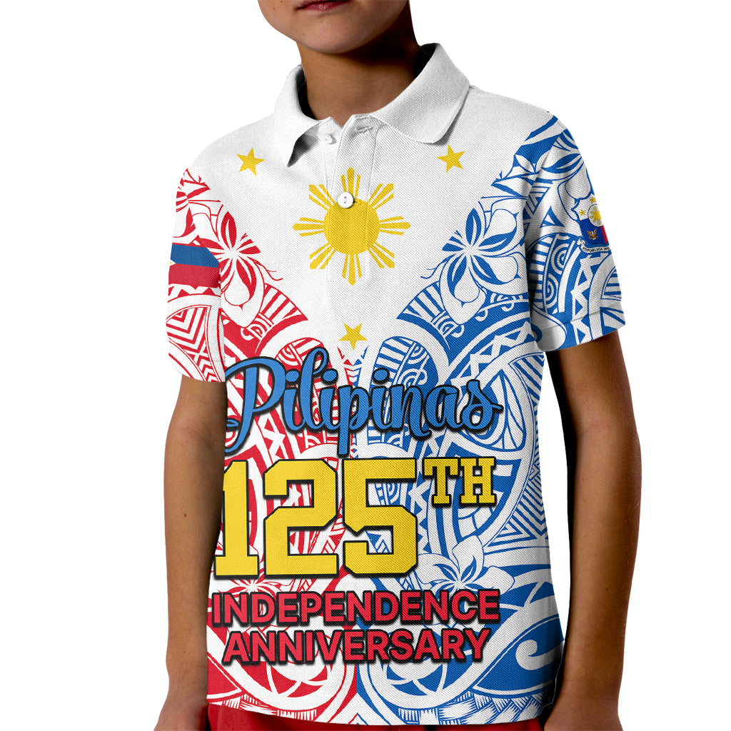 125th Independence Anniversary Philippines Kid Polo Shirt Polynesian Pilipinas Flag Style - White LT9 Kid White - Polynesian Pride