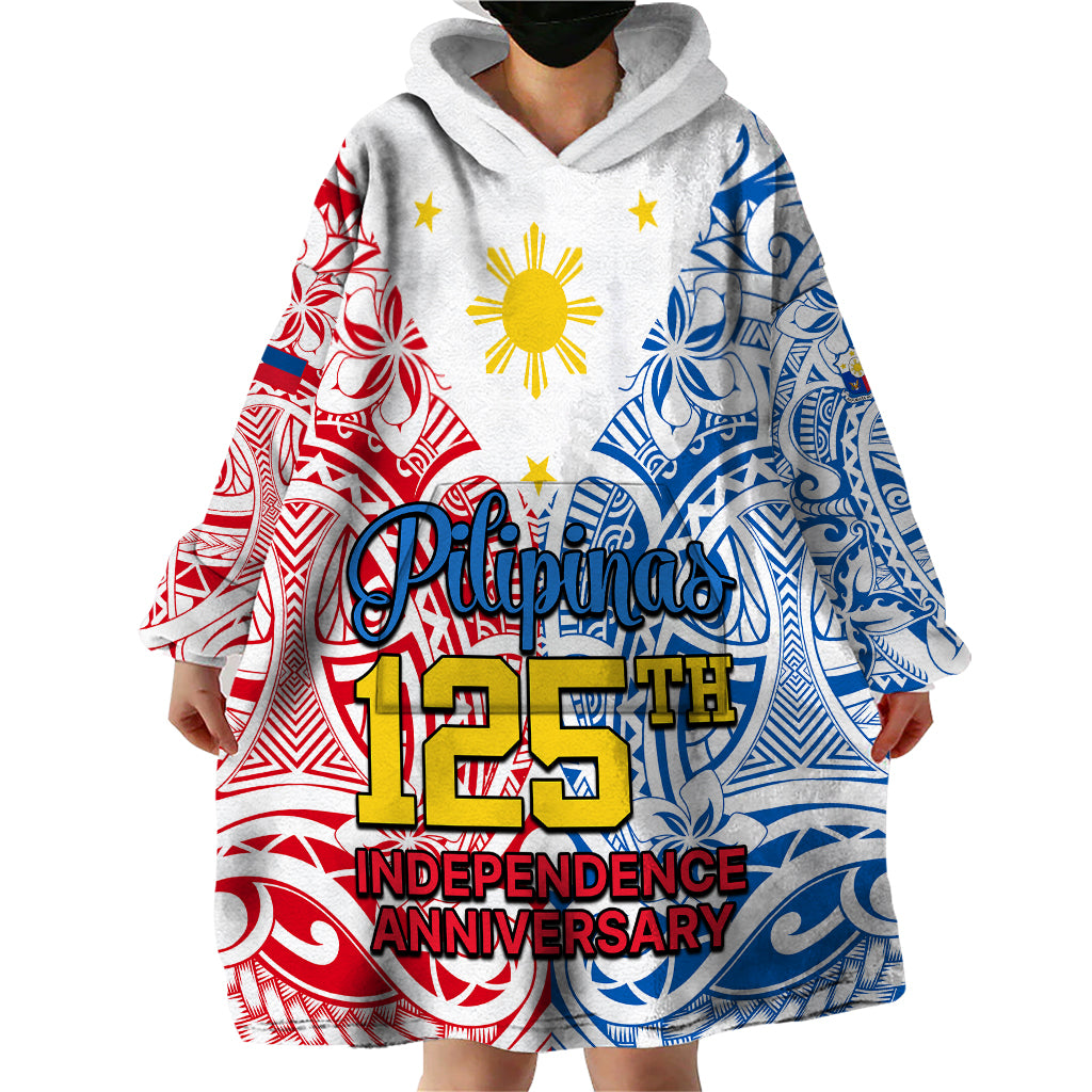 125th Independence Anniversary Philippines Wearable Blanket Hoodie Polynesian Pilipinas Flag Style - White LT9 - Polynesian Pride
