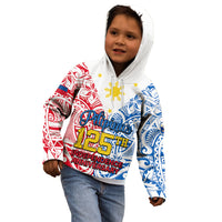 Personalised 125th Independence Anniversary Philippines Kid Hoodie Polynesian Pilipinas Flag Style - White LT9 - Polynesian Pride