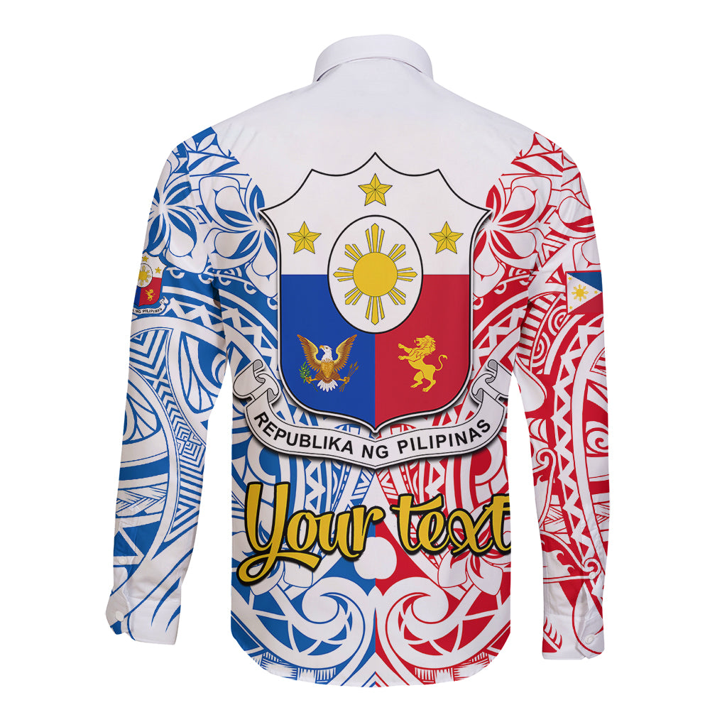 Personalised 125th Independence Anniversary Philippines Long Sleeve Button Shirt Polynesian Pilipinas Flag Style - White LT9 - Polynesian Pride