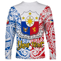 Personalised Polynesian Philippines Long Sleeve Shirt Pilipinas Flag Style for 125th Independence Anniversary White LT9 - Polynesian Pride