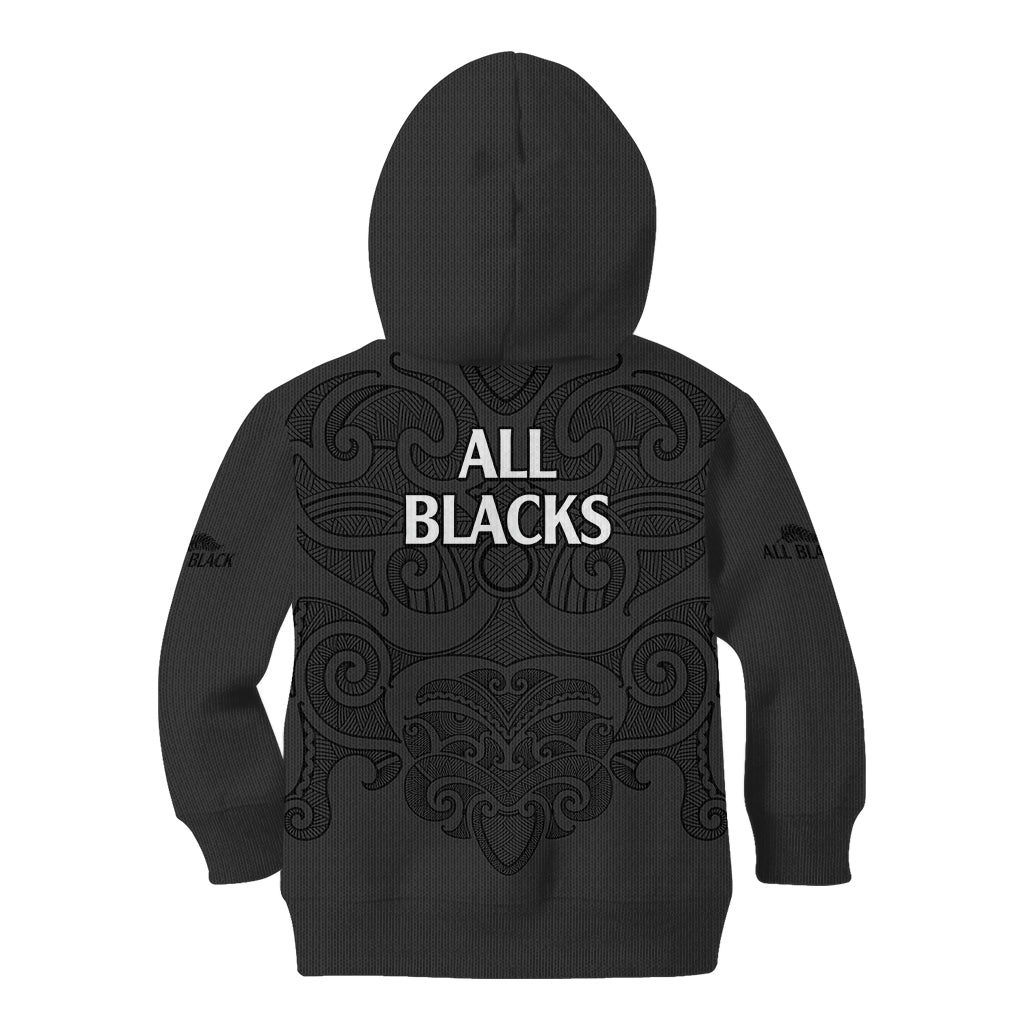 New Zealand Rugby Kid Hoodie All Black Fern with Maori Tribal Pattern LT9 - Polynesian Pride