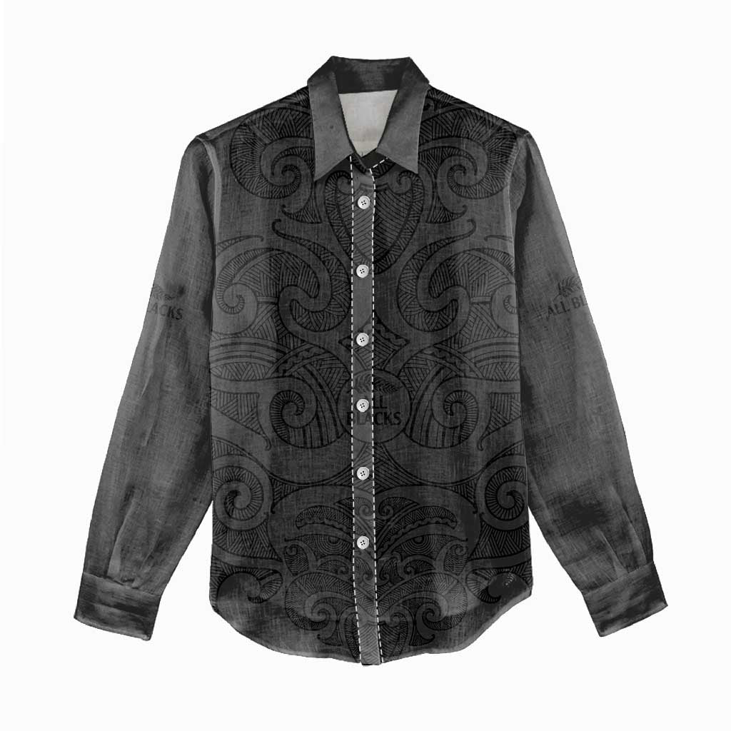 New Zealand Rugby Women Casual Shirt - All Black Fern With Maori Tribal Pattern LT9 - Polynesian Pride