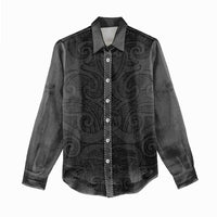 New Zealand Rugby Women Casual Shirt - All Black Fern With Maori Tribal Pattern LT9 - Polynesian Pride