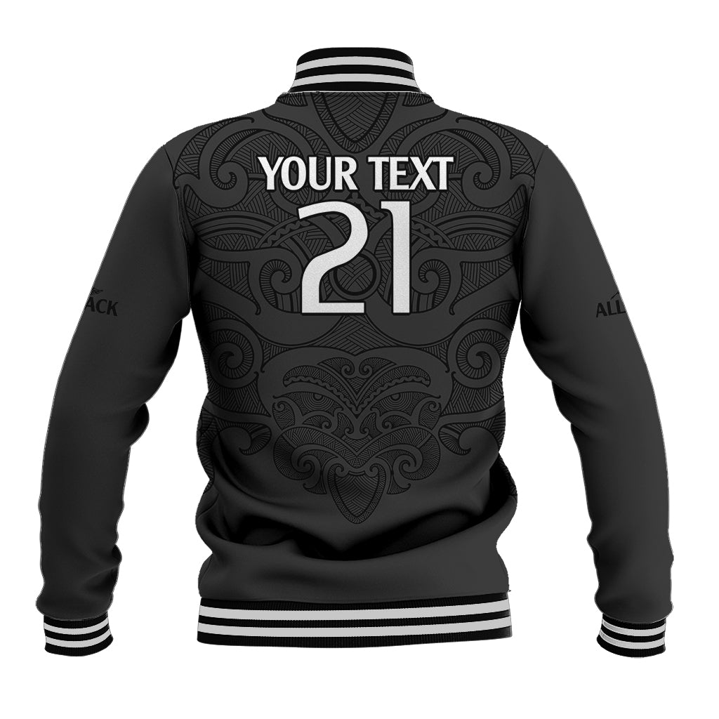 (Custom Text And Number) New Zealand Rugby Baseball Jacket All Black Fern with Maori Tribal Pattern LT9 - Polynesian Pride