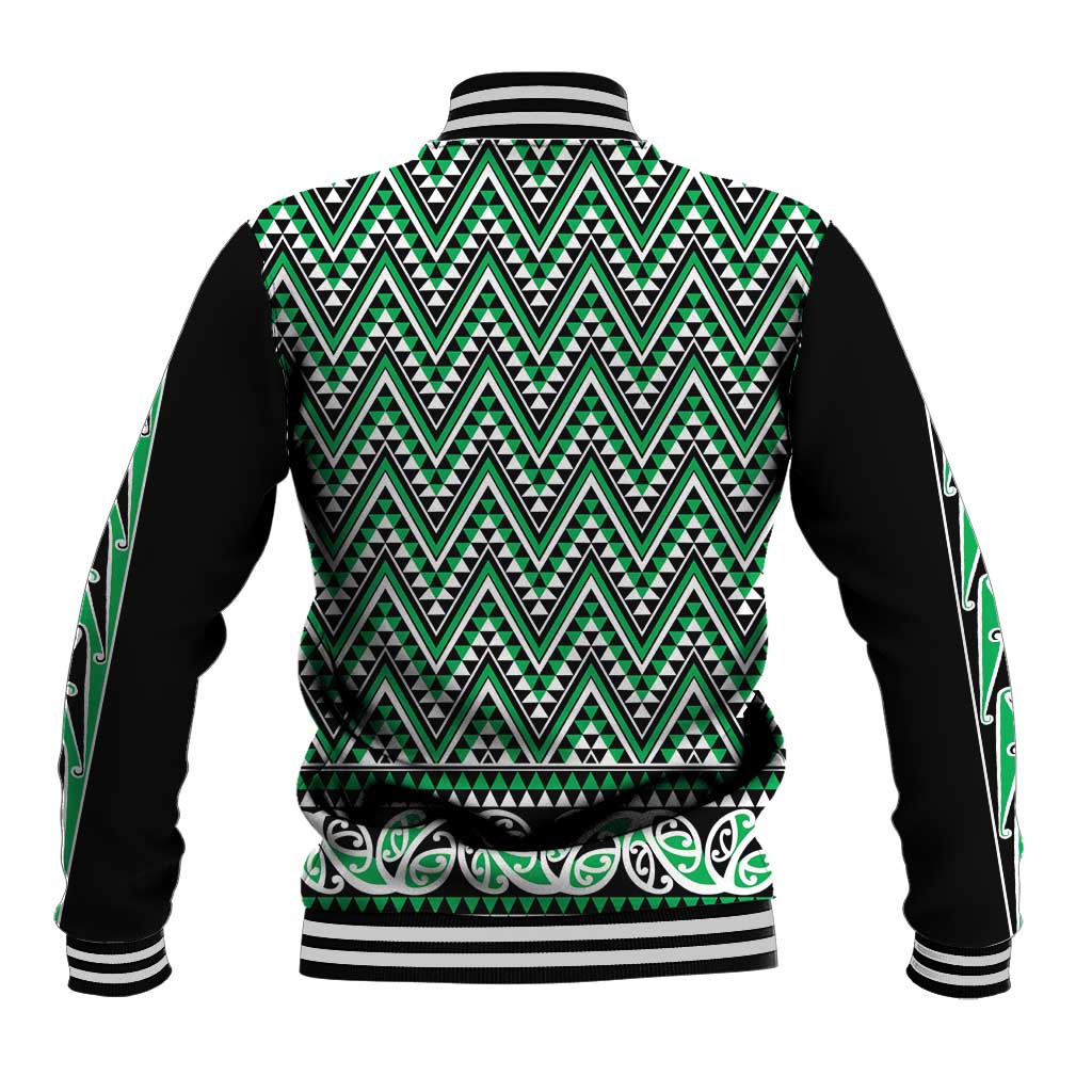 New Zealand Maori Niho Taniwha Baseball Jacket Kakariki Mangopare and Puhoro Pattern