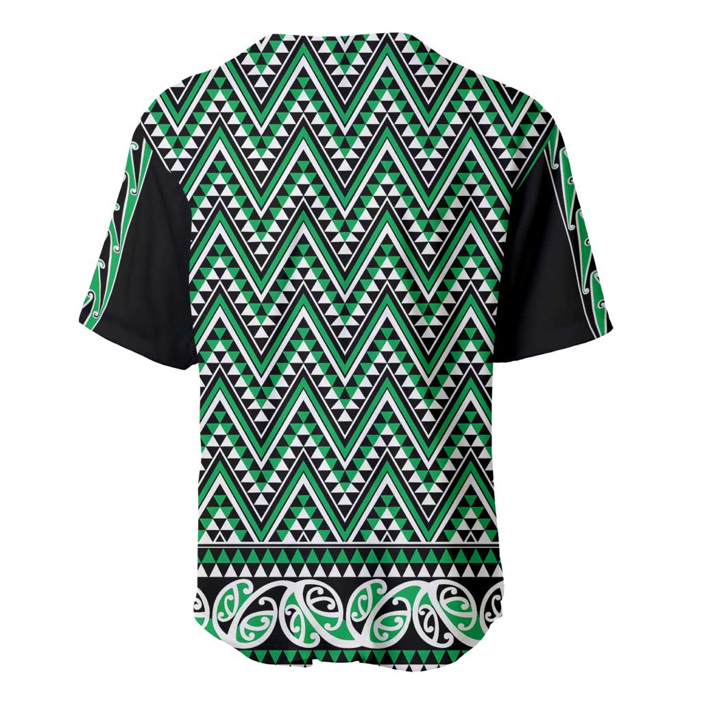 New Zealand Maori Niho Taniwha Baseball Jersey Kakariki Mangopare and Puhoro Pattern