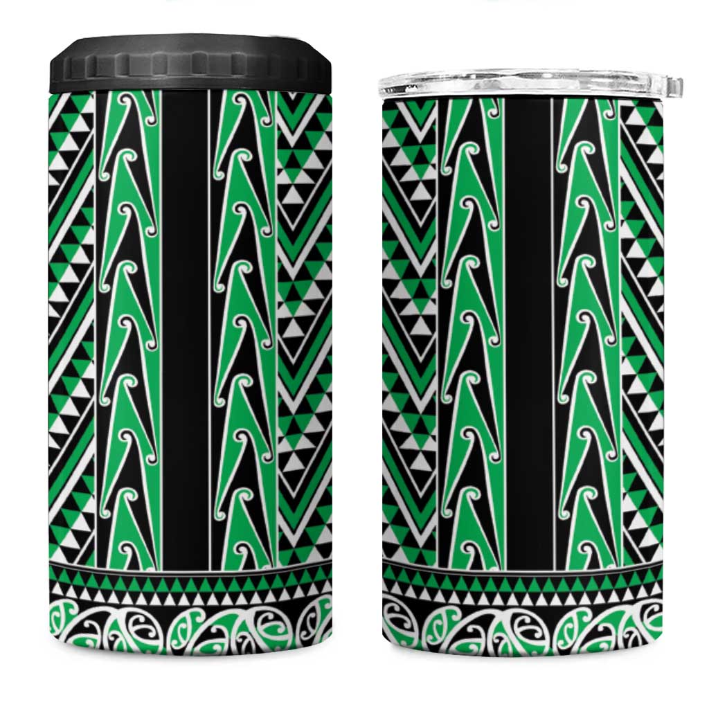 New Zealand Maori Niho Taniwha 4 in 1 Can Cooler Tumbler Kakariki Mangopare and Puhoro Pattern