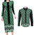 New Zealand Maori Niho Taniwha Couples Matching Long Sleeve Bodycon Dress and Long Sleeve Button Shirt Kakariki Mangopare and Puhoro Pattern