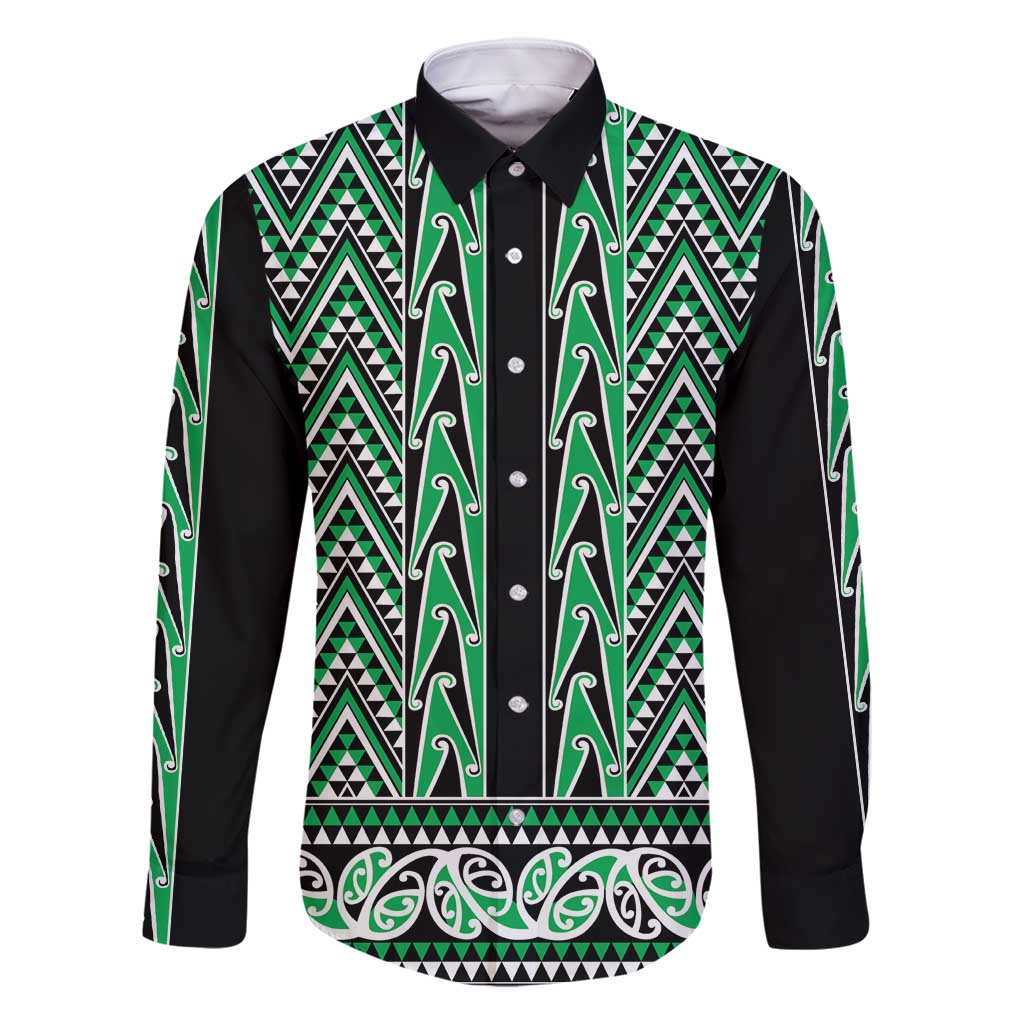 New Zealand Maori Niho Taniwha Family Matching Long Sleeve Bodycon Dress and Hawaiian Shirt Kakariki Mangopare and Puhoro Pattern