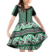 New Zealand Maori Niho Taniwha Family Matching Off Shoulder Short Dress and Hawaiian Shirt Kakariki Mangopare and Puhoro Pattern