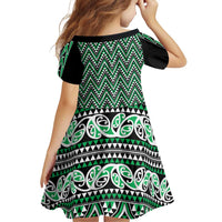New Zealand Maori Niho Taniwha Family Matching Off Shoulder Short Dress and Hawaiian Shirt Kakariki Mangopare and Puhoro Pattern