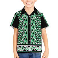 New Zealand Maori Niho Taniwha Family Matching Off Shoulder Short Dress and Hawaiian Shirt Kakariki Mangopare and Puhoro Pattern