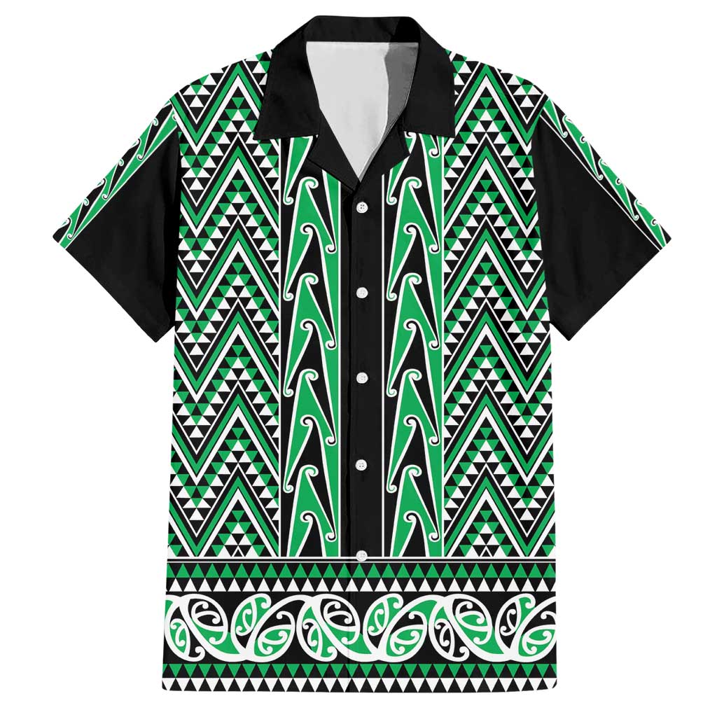 New Zealand Maori Niho Taniwha Hawaiian Shirt Kakariki Mangopare and Puhoro Pattern