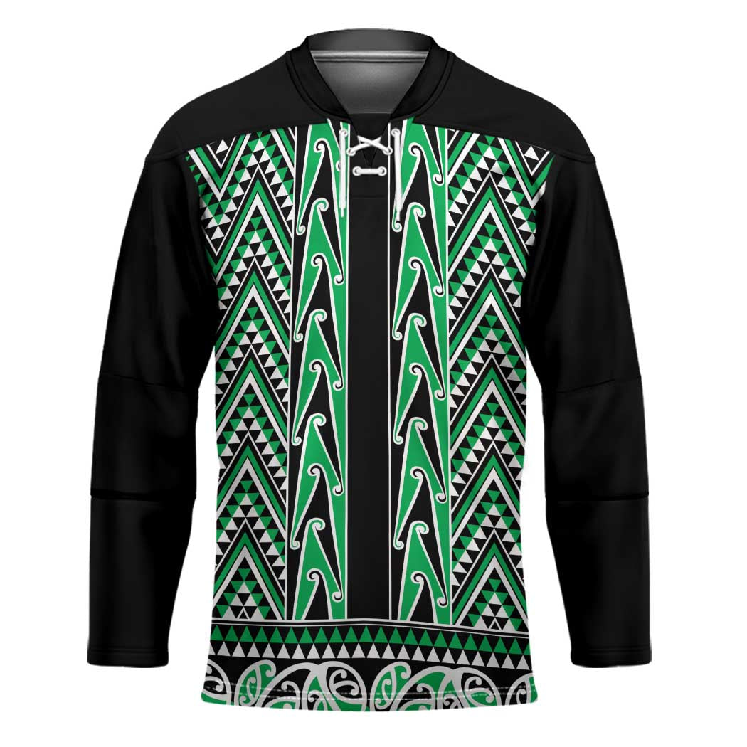 New Zealand Maori Niho Taniwha Hockey Jersey Kakariki Mangopare and Puhoro Pattern - Polynesian Pride