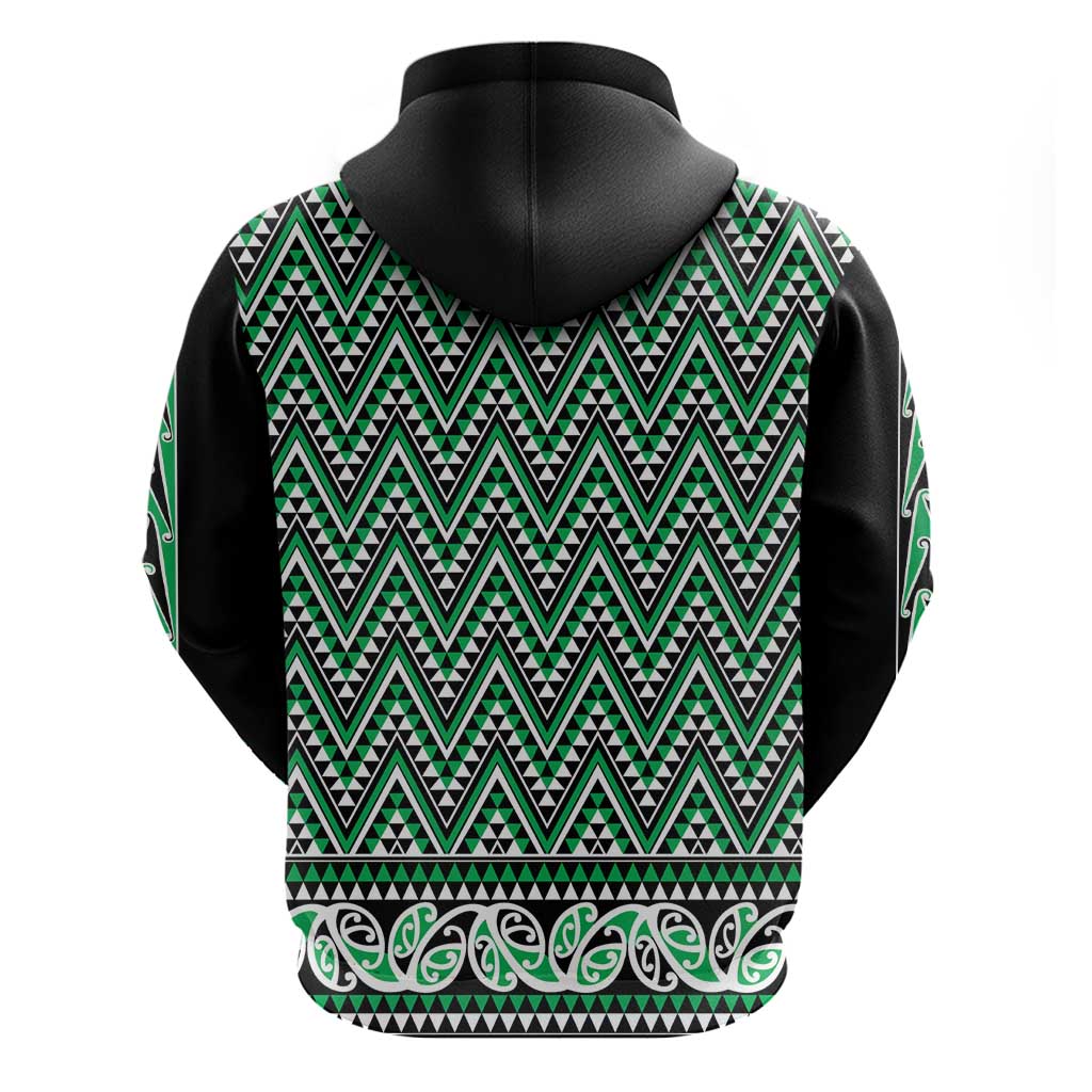 New Zealand Maori Niho Taniwha Hoodie Kakariki Mangopare and Puhoro Pattern
