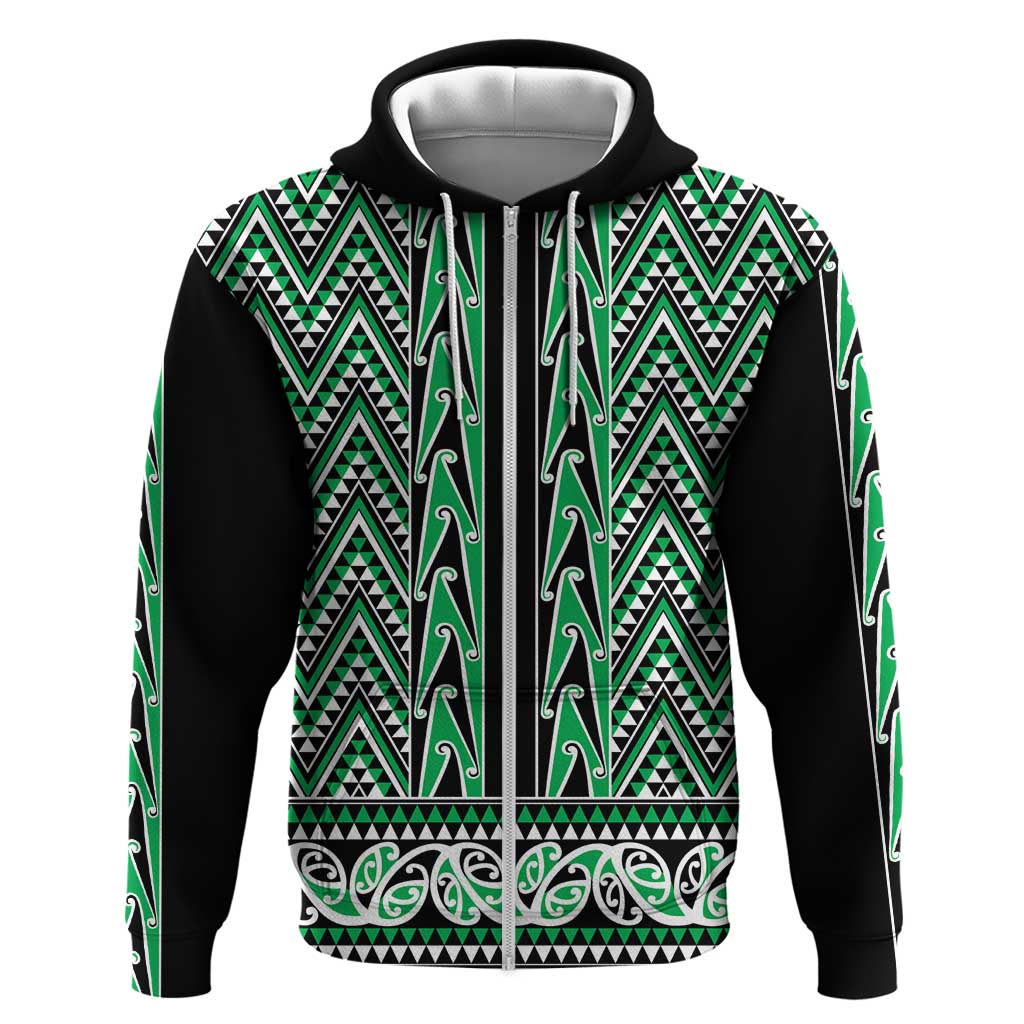 New Zealand Maori Niho Taniwha Hoodie Kakariki Mangopare and Puhoro Pattern