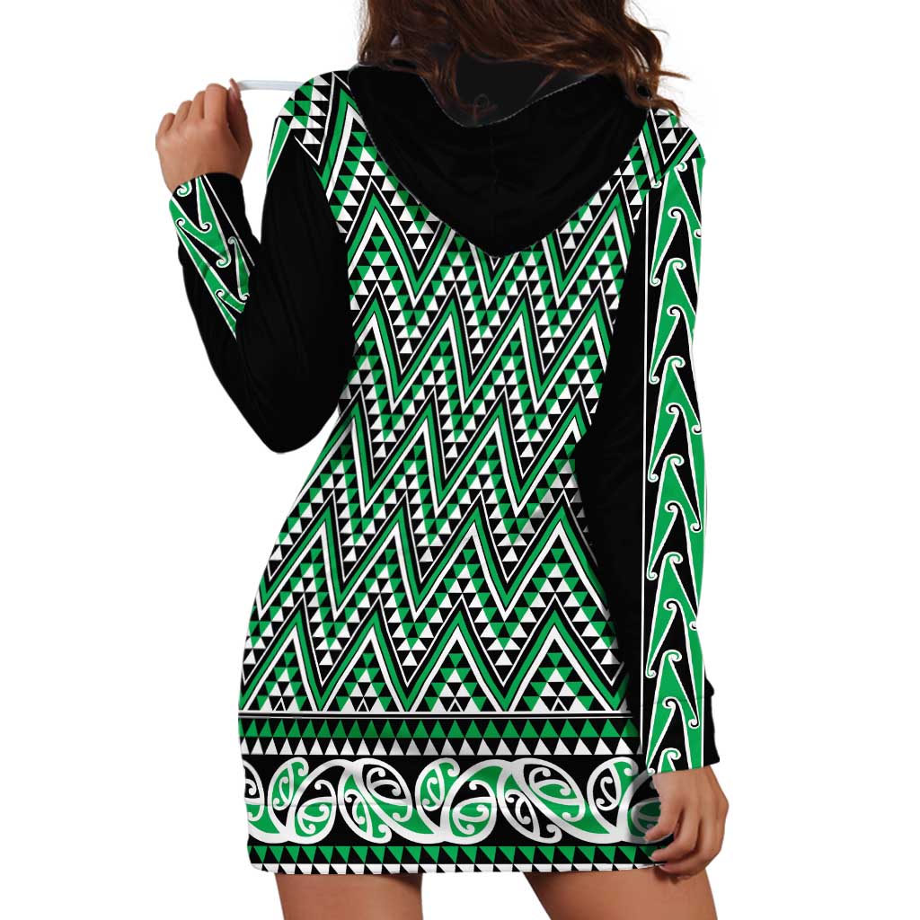 New Zealand Maori Niho Taniwha Hoodie Dress Kakariki Mangopare and Puhoro Pattern
