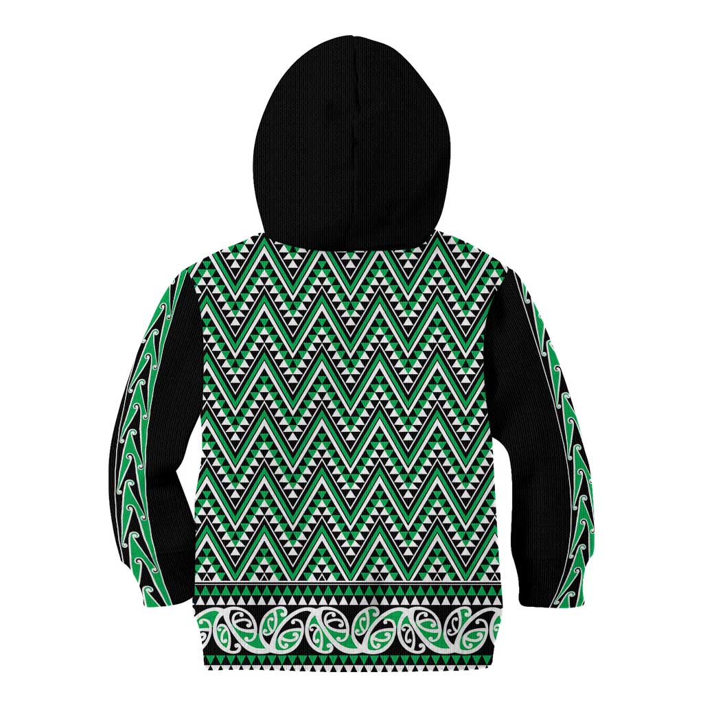 New Zealand Maori Niho Taniwha Kid Hoodie Kakariki Mangopare and Puhoro Pattern