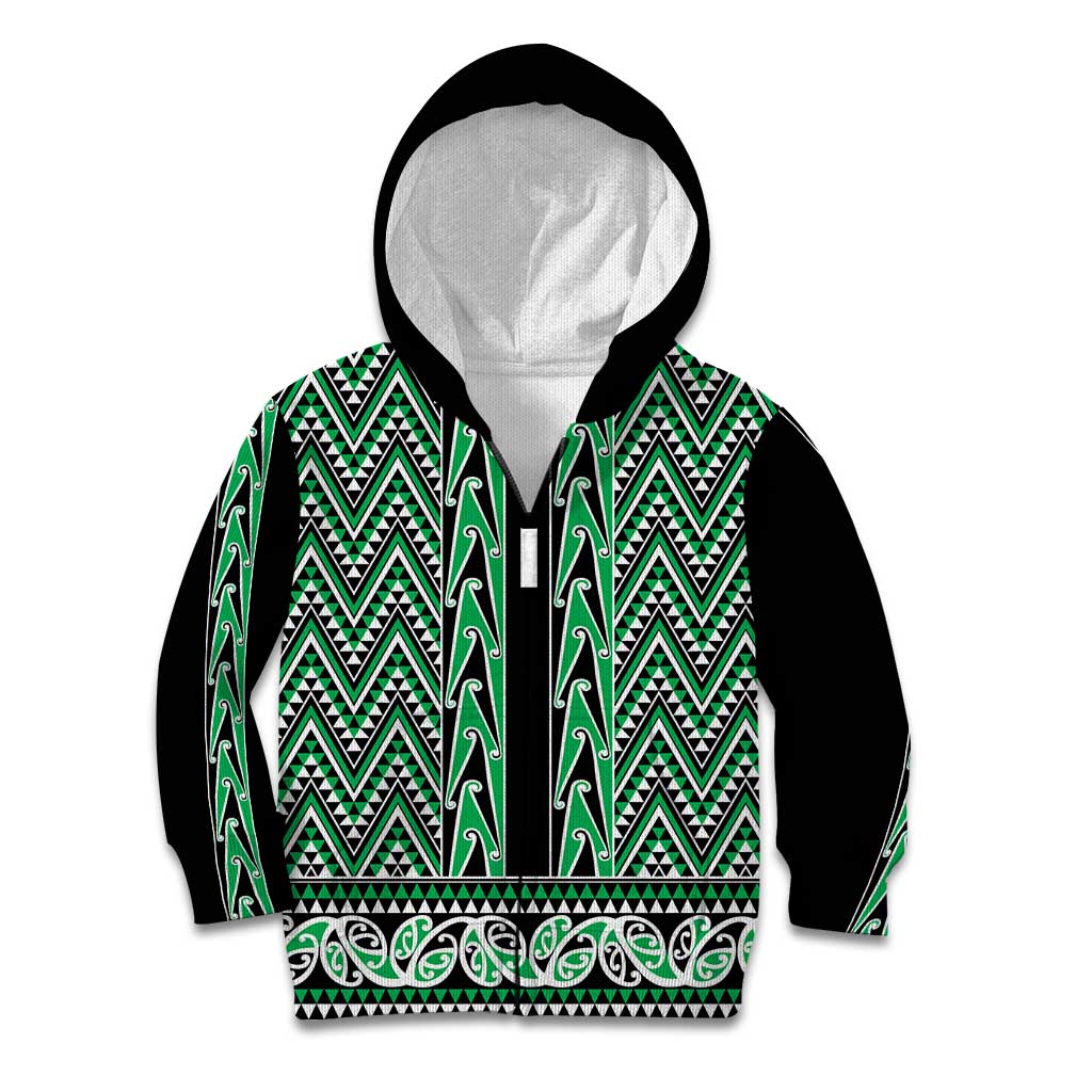New Zealand Maori Niho Taniwha Kid Hoodie Kakariki Mangopare and Puhoro Pattern