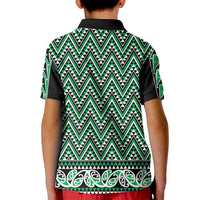 New Zealand Maori Niho Taniwha Kid Polo Shirt Kakariki Mangopare and Puhoro Pattern