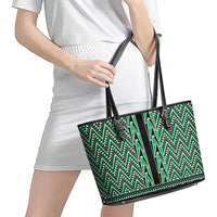 New Zealand Maori Niho Taniwha Leather Tote Bag Kakariki Mangopare and Puhoro Pattern