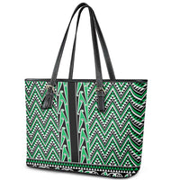 New Zealand Maori Niho Taniwha Leather Tote Bag Kakariki Mangopare and Puhoro Pattern
