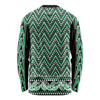 New Zealand Maori Niho Taniwha Long Sleeve Shirt Kakariki Mangopare and Puhoro Pattern