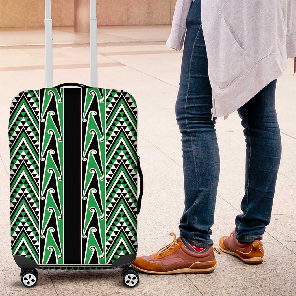 New Zealand Maori Niho Taniwha Luggage Cover Kakariki Mangopare and Puhoro Pattern