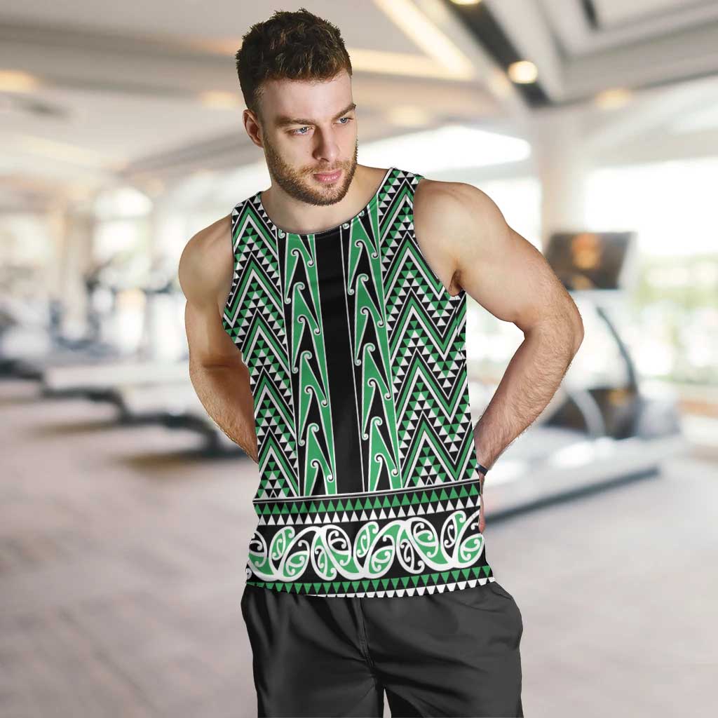 New Zealand Maori Niho Taniwha Men Tank Top Kakariki Mangopare and Puhoro Pattern