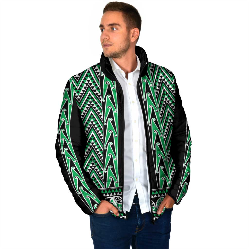 New Zealand Maori Niho Taniwha Padded Jacket Kakariki Mangopare and Puhoro Pattern - Polynesian Pride