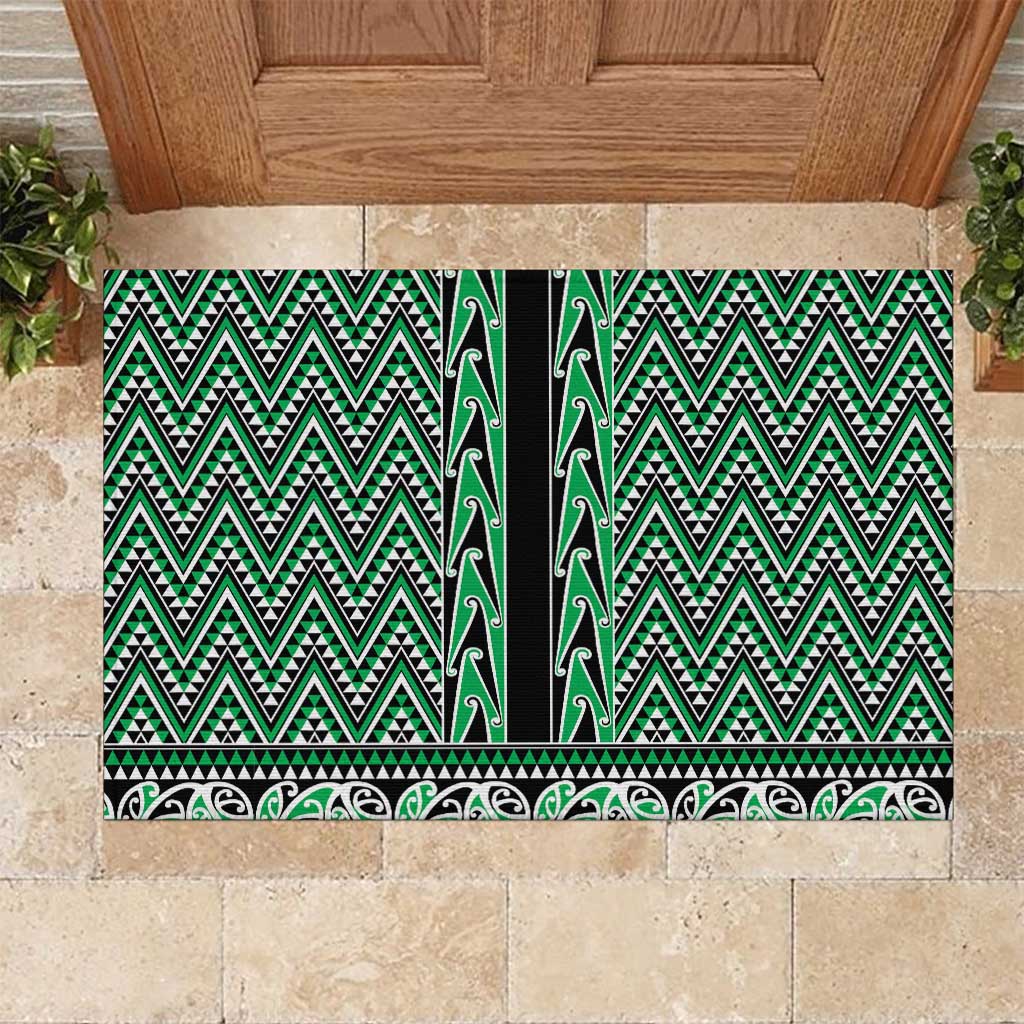 New Zealand Maori Niho Taniwha Rubber Doormat Kakariki Mangopare and Puhoro Pattern